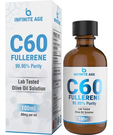 Infinite Age: C60 Fullerene 99.95% Purity - Maximum Strength Super Antioxidant Solution with Olive Oil - 100 ml - Skin and Nerve Health Support - Helps Soothe Inflammation - Purity Transparency 3.4 Fl Oz (Pack of 1)