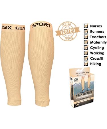 Physix Gear Sport Wade Calf Compression Sleeves for Men & Women | Heavy Leg Support | Faster Recovery | L/XL (14-19) | Nude Beige | 1 Pair - Buy Online on GoSupps.com
