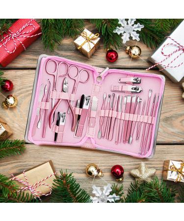 26 in 1 Professional Manicure Set - Stainless Steel Nail Clippers Kit with Travel Case in Pink - Buy Online on GoSupps.com