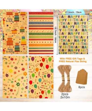 Wrapping Paper Sheets-Birthday Wrapping Paper for Women Men Girls Boys Female Male-Kraft Recycled Gift Wrapping Paper Set Birthday Gift Wrap Paper and Tags and String for Present Wrapping Paper-Eco Wrapping Paper Birthday Paper Wrapping Birthday Wrap Pape - Buy Online on GoSupps.com