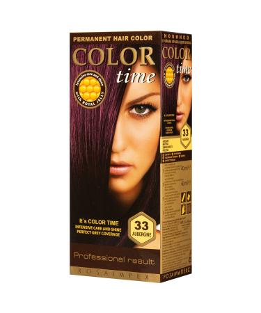 COLOR TIME | Permanent Gel Hair Dye Eggplant Color 33 | Enriched with Royal Jelly and Vitamin C | Permanent Hair Color | Covers Gray Hair | 100 ML 33 Aubergine