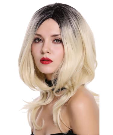 WIG ME UP ZM-1733-613CR1B | Voluminous Ombre Shoulder Length Ladies Wig - Black Platinum Blonde Slightly Wavy Middle Parting - Buy Online on GoSupps.com