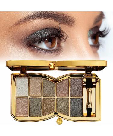 10 Colors Sparkle Shimmer Eyeshadow Palette Gold Eyeshadow Shimmer Makeup Palette Highly Pigmented Long Lasting Makeup Set Eye Shadow Palette Makeup 06