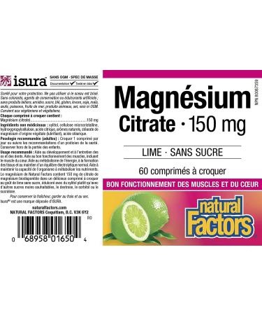 Natural Factors Magnesium Citrate 150mg - Key Lime Chewable Tablets 60 Count - Buy Online on GoSupps.com