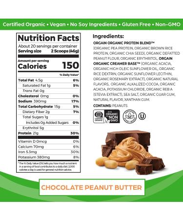 Orgain Organic Plant-Based Protein Powder - Chocolate Peanut Butter 2.03 lb - Buy Online on GoSupps.com