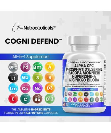 Brain Boost Supplement - Alpha GPC Choline 300mg, Phosphatidylserine 3000mg, Bacopa Monnieri 6000mg, Ginkgo Biloba 2000mg, Huperzine A 400mcg with L-Theanine, Uridine, Lions Mane, Cats Claw, NAC, Vitamin C, B, D, E - Made in USA - Buy Online on GoSupps.com