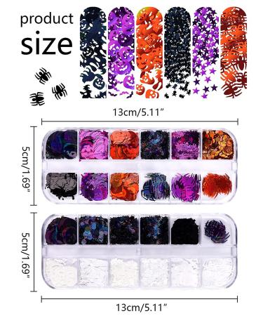 EBANKU Halloween Nail Art Glitter Sequins - Pumpkin Witch Spider Bat Holographic Confetti for Acrylic Nails | 2 Boxes Halloween Party Decor - Buy Online on GoSupps.com