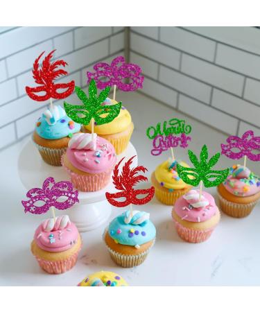 Gyufise 24Pcs Mardi Gras Cupcake Toppers Glitter Masquerade Masks Cupcake Pick Decorations Mardi Gras Party Baby Shower Birthday Cake Decorations Party Supplies Colorful 1 Multicolor - Buy Online on GoSupps.com