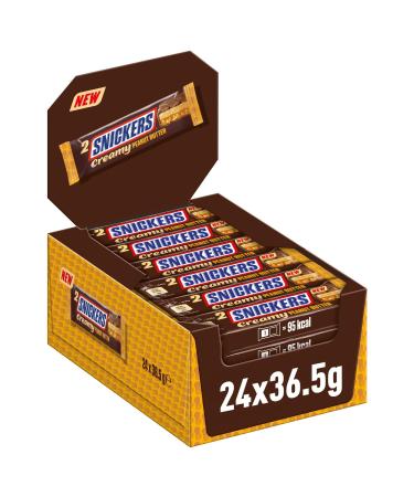 Snickers Creamy Peanut Butter |Milk chocolate filled with peanut butter caramel and peanuts |24 double bars (24 x 36.5g) 876 g 24 pieces - Buy Online on GoSupps.com
