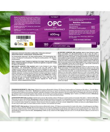 OPC Grape Seed Extract 600mg - 180 Vegan Tablets | 95% Pure OPC Supplement by Horbaach | International Shipping Available - Buy Online on GoSupps.com