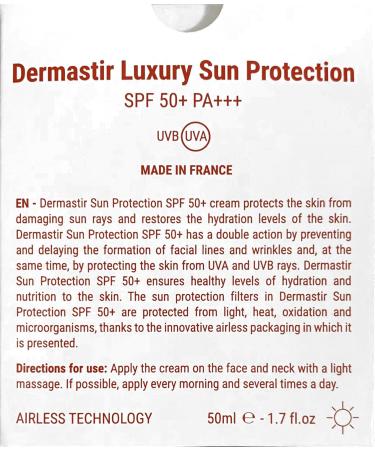 Dermastir Sun Face Cream SPF 50+ UVA/UVB Protection Light Texture Moisturizing and Anti-Age - Waterproof - Made in France 50ml - Buy Online on GoSupps.com
