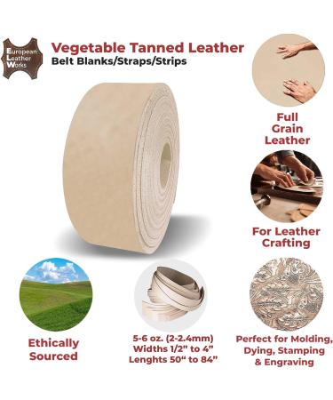 ELW Vegetable Tanned Leather Belt Blank 5-6oz Thickness 1/2-4W x 52L - Full Grain Veg Tan Tooling Leather Strap - Buy Online on GoSupps.com