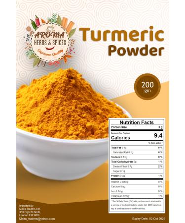 Turmeric Powder | 200gm | Made from Turmeric Root | Pure | Non-GMO | 100% Raw Turmeric Powdered from India | Nutritious Curcumin