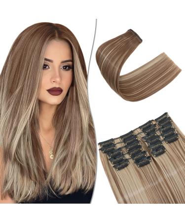 SEGO 12 Tress Extensions such as real hair hair extensions clip in hair extensions cheap for full head 55 cm 180g light brown & ash blonde 55 cm light brown & ash blonde