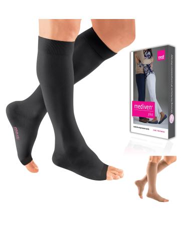 mediven Plus for Men & Women 20-30 mmHg Knee High Compression Socks with Silicone Top Band Open Toe Leg Circulation Opaque Leg Support Compression Coverage III Standard Black III - Standard Black