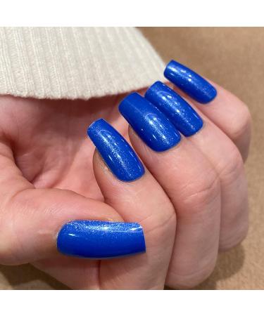 Buy Novo Ovo Blue Holographic Angular Press-On Nails - Small Artificial Fingernails with Glue for Easy Application | International Shipping Available - Buy Online on GoSupps.com