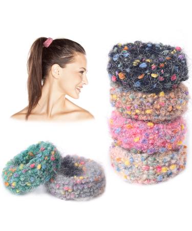Furry Pompoms Hair Scrunchines Flurry Hair Bobbles 6 Pieces Plush Fur Hair Ties Pom Pom Hair Bobbles Women Thick Hair Bands Elastic Hair Ropes for Women Girls Ponytail Scrunchines C1