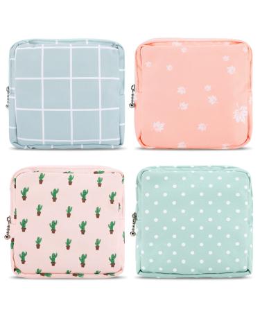 Sanitary Napkin Storage Bag Color You Portable Period Bag for Women Teen Girls Menstrual Cup Pouch Nursing Pad Holder (Cactus + Maple Leaf + Dots + Lattice)