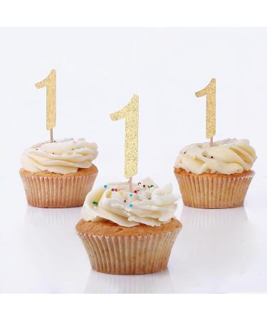 XOXOKristen 1st Birthday Cupcake Toppers in Gold Glitter First Birthday Number One Cupcake Picks for Boy and Girl 1st Birthday Party Cake Decorations Supplies food picks muffins - 24 Pack - Buy Online on GoSupps.com