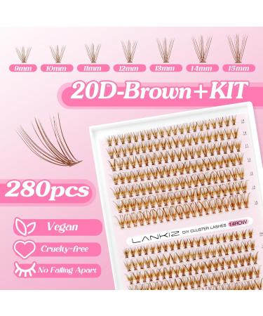 280pcs Lankiz Brown Eyelash Extensions Set - 20D C Curl Mix 9-15mm Individual Lashes with Adhesives Glue Remover & Applicator | Perfect for Beginners - Buy Online on GoSupps.com