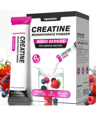 Creatine Monohydrate Powder Creapure German-Sourced Mixed Berry Flavour 30 Stick Creatine Packs 5000mg Each | No Sugar No Fillers Gluten-Free MIXED BERRY 0.27 Ounce (Pack of 30)
