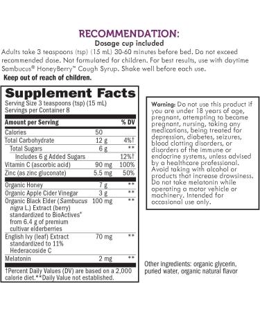 Nature's Way Sambucus HoneyBerry Nighttime Cough Syrup - 4 fl oz | Soothing Relief - Buy Online on GoSupps.com