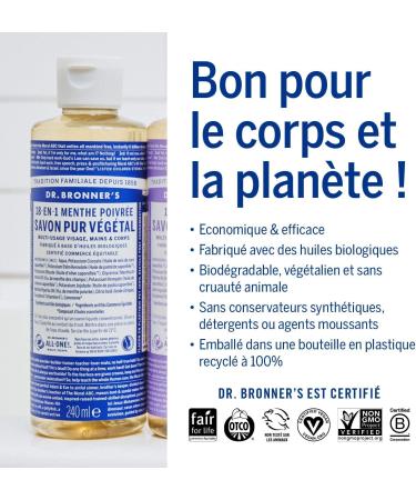 Dr. Bronner's 18-in-1 Natural Peppermint Soap 240ml - Eco-Friendly Multi-Purpose Cleaner | International Shipping Available - Buy Online on GoSupps.com
