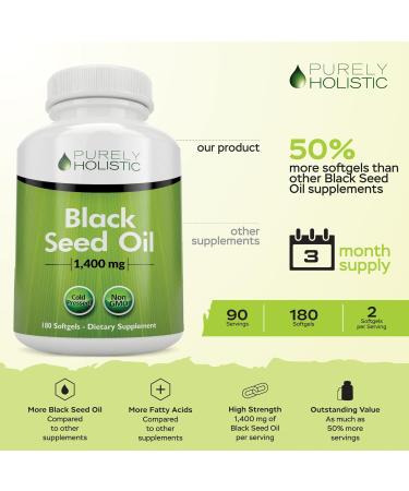 Black Seed Oil Capsules 1400mg - Cold Pressed Nigella Sativa 180 Softgels for Immune Support & Digestion Rich in Omega 6 & 9 - 3 Month Supply - Buy Online on GoSupps.com