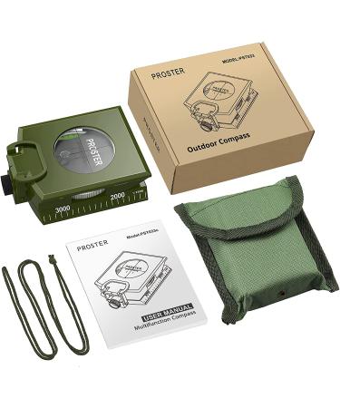 Proster IP65 Hiking Compass with Sighting Clinometer Professional Military Compass Metal Camping Compass Waterproof with Carry Bag for Camping Hunting Hiking Geology Activities ArmyGreen Compass - Buy Online on GoSupps.com