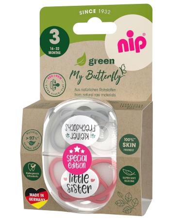 Nip Schnuller My Butterfly Green Special Edition - Eco-Friendly Silent & Jaw-Friendly Silicone Pacifier (Size 3 16-32 Months) - Buy Online on GoSupps.com