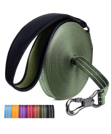 X XBen tow lines for dogs 30m long robust dog leash with lockable carabiner reflective running line training line for medium large dogs convenient hand loop 30m green