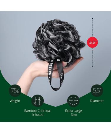 Loofah Charcoal Bath Sponge XL 75g - 3-Pack Exfoliating Body Scrubber Set for Men & Women | Extra Large Mesh Pouf Soft Scrubber - Bath Accessories - Buy Online on GoSupps.com