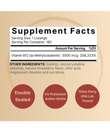 NatureBell Ultra Strength Vitamin B12 5000mcg 180 Lozenges | Fast Dissolve Methylcobalamin Chewable with Strawberry Flavor | Boosts Energy Metabolism | Vegan & Non-GMO - Buy Online on GoSupps.com