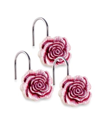 Popular Bath Blossom Rose Resin Burgundy Shower Hooks SHOWER HOOKS Burgundy