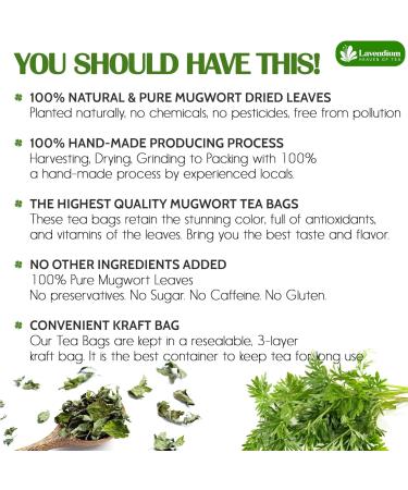 Lavendium Premium 75 Mugwort Leaf Tea Bags 100% Natural and Pure Mugwort Leaves. Loose Leaf Mugwort Herbal Tea. No Sugar No Caffeine No Gluten Vegan. - Buy Online on GoSupps.com