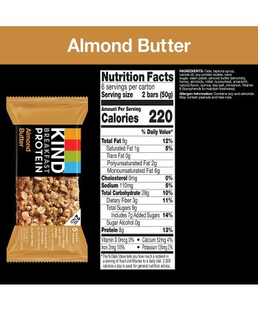 KIND Breakfast Almond Butter Snack Bar - Gluten Free  8g Protein  1.76 OZ Packs (6 Count) - Buy Online on GoSupps.com