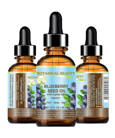 Botanical Beauty Blueberry Seed Oil. Natural Cold Pressed Carrier Oil. 2 Fl.oz.- 60ml. For Skin Hair Lip And Nail Care.