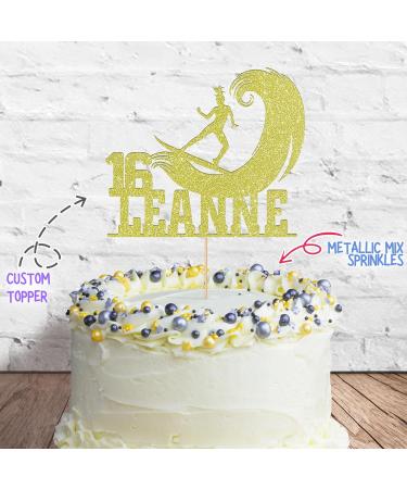 Cakeshop Cake Decoration Pack | Surfer Surfing Theme Premium Double Sided Glitter Card Cake Topper & 25g Party Pack of Cake Sugar Sprinkles | Custom Name & Age Cake Decorations (Champagne) Non-Prime Glitter Card: Champagne - Buy Online on GoSupps.com