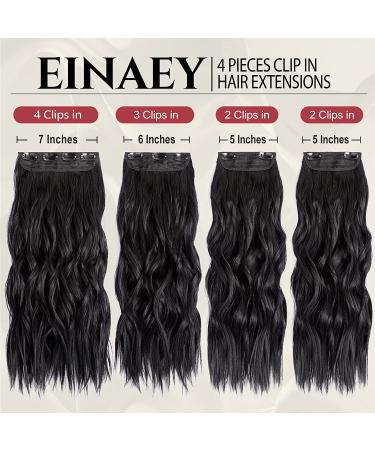 Einaey Clip in Hair Extensions - 4PCS Natural Black Full Head 20 Inch Long Wavy Double Weft Hairpieces for Women - Thick Fiber - Black 20 Inch - Buy Online on GoSupps.com