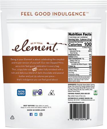 Element Snacks Chocolate Peanut Butter Dipped Minis (Pack of 8) - All-Natural Rice Healthy Snacks - Gluten-Free & Kosher - 3 Ounce - Buy Online on GoSupps.com