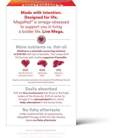 MegaRed Krill Oil 750mg - Top Dr Recommended Omega 3 Supplement with EPA DHA & Phospholipids for Heart Brain & Liver Health - 80 Softgels - Buy Online on GoSupps.com