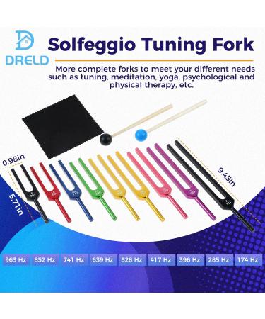 Dreld 9 Solfeggio Tuning Forks Kit for DNA Repair & Healing Sound Therapy - Colorful | Includes Silicone Hammer and Bag - Perfect Musical Instrument for Balancing Healers - Buy Online on GoSupps.com