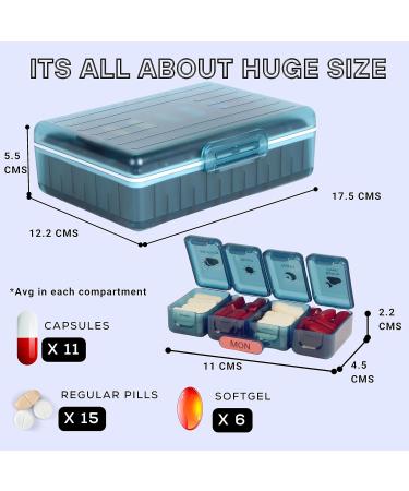 Big Premium Medicine Organizer Box - 7-Day Pill Box with Large Compartments - Portable Medicine Organizer for Pills & Supplements (Blue - 4 Compartments - Buy Online on GoSupps.com