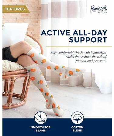 Pembrook Light Compression Socks for Women - 6 Pairs | 8-15 mmHg Cotton | Stylish Circulation Support in Medium Fruit Prints - Buy Online on GoSupps.com