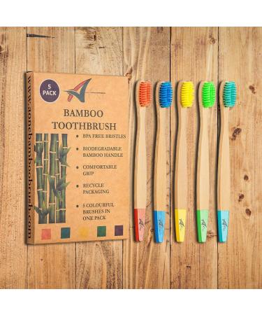 Bamboo Toothbrushes for Adults - BPA-Free Biodegradable Eco-Friendly Family Pack (5 Rainbow Colors) - Plastic-Free Packaging - Buy Online on GoSupps.com