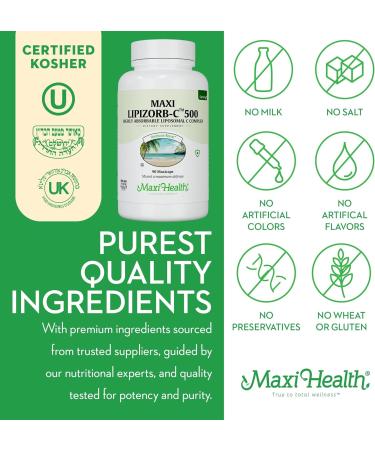 Maxi Health Liposomal Vitamin C 500mg Capsules with Digestive Blend Highly Absorbable High Dose VitaminC Non GMO Kosher Vegetarian Doctor-Formulated Immune Support Supplement (90 Count) Unflavored 90 Count (Pack of 1) - Buy Online on GoSupps.com
