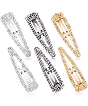 6 Pieces 4 Inch Rhinestone Snap Hair Clips Hair Barrettes Hairpins Crystal Metal Hair Clips for Women Girls Wedding Hair Accessories (Black  Silver  Gold)