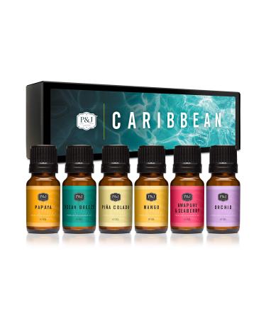 P&J Trading Fragrance Oil | Caribbean Set of 6 - Scented Oil for Soap Making  Diffusers  Candle Making  Lotions  Haircare  Slime  and Home Fragrance