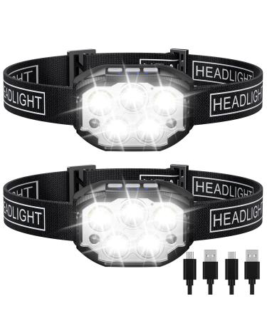 Headlamp Rechargeable 2 Pack Head Lamp 1200 Lumen Super Bright Motion Sensor LED Headlamps Waterproof Head Flashlights with White Red Light 12 Modes Headlamp Flashlight for Camping Cycling Running