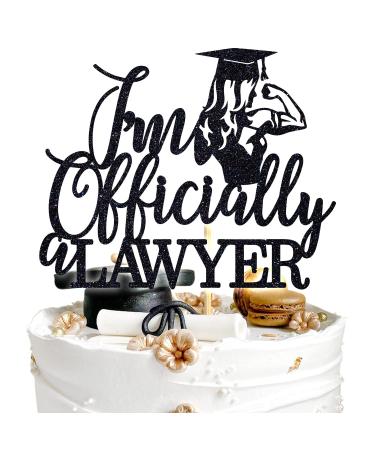 I'm Officially Lawyer Cake Topper Congrats Lawyer/Born to Argue Law School Graduation Party Decorations Supplies for Girl Black Glitter